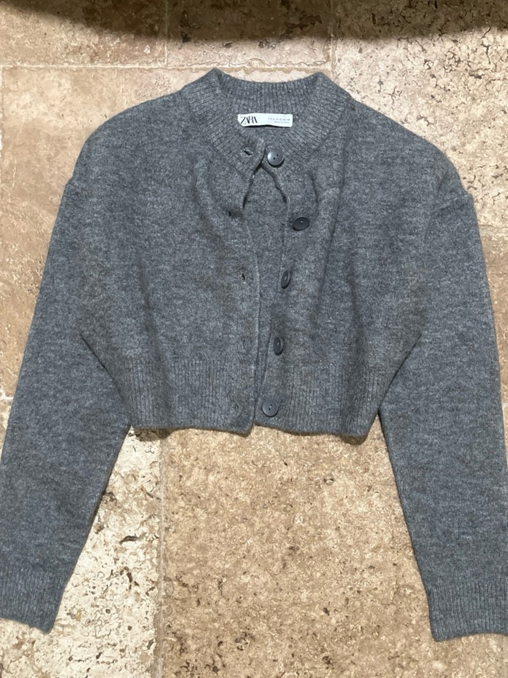 Zara Charcoal Gray Cropped Button Cardigan